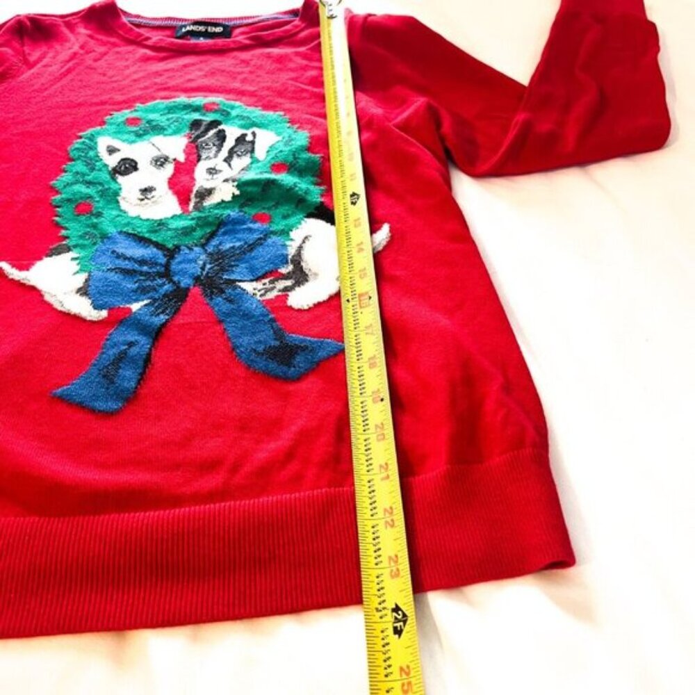 Lands' End Christmas Holiday Dog Wreath Red Sweater Pet Lovers | Knit Festive S - Picture 7 of 10